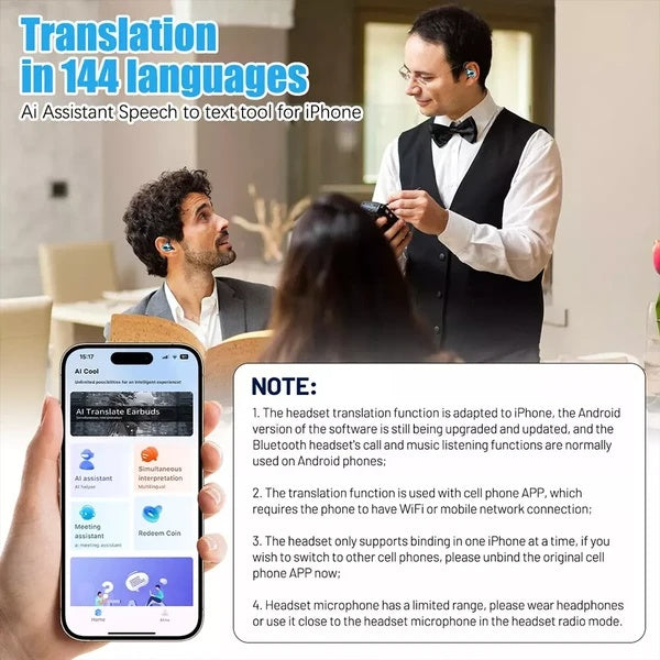 Translator Earbuds 144 Languages Real Time Online OffLine Translation Earphones