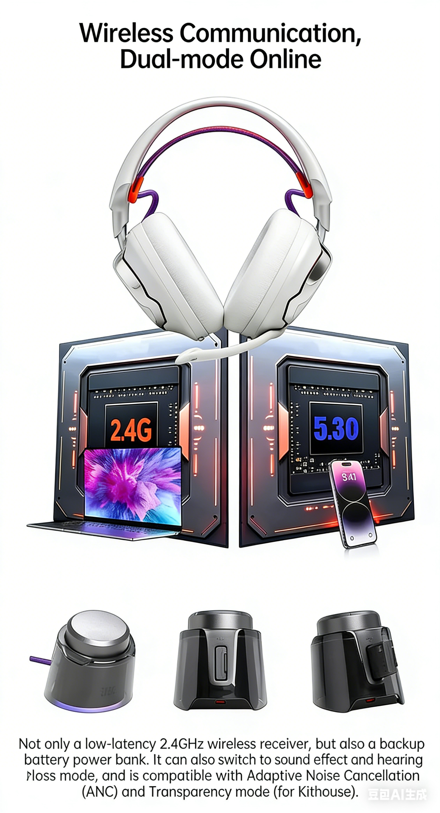 Head-mounted noise-cancelling wireless Bluetooth earphones