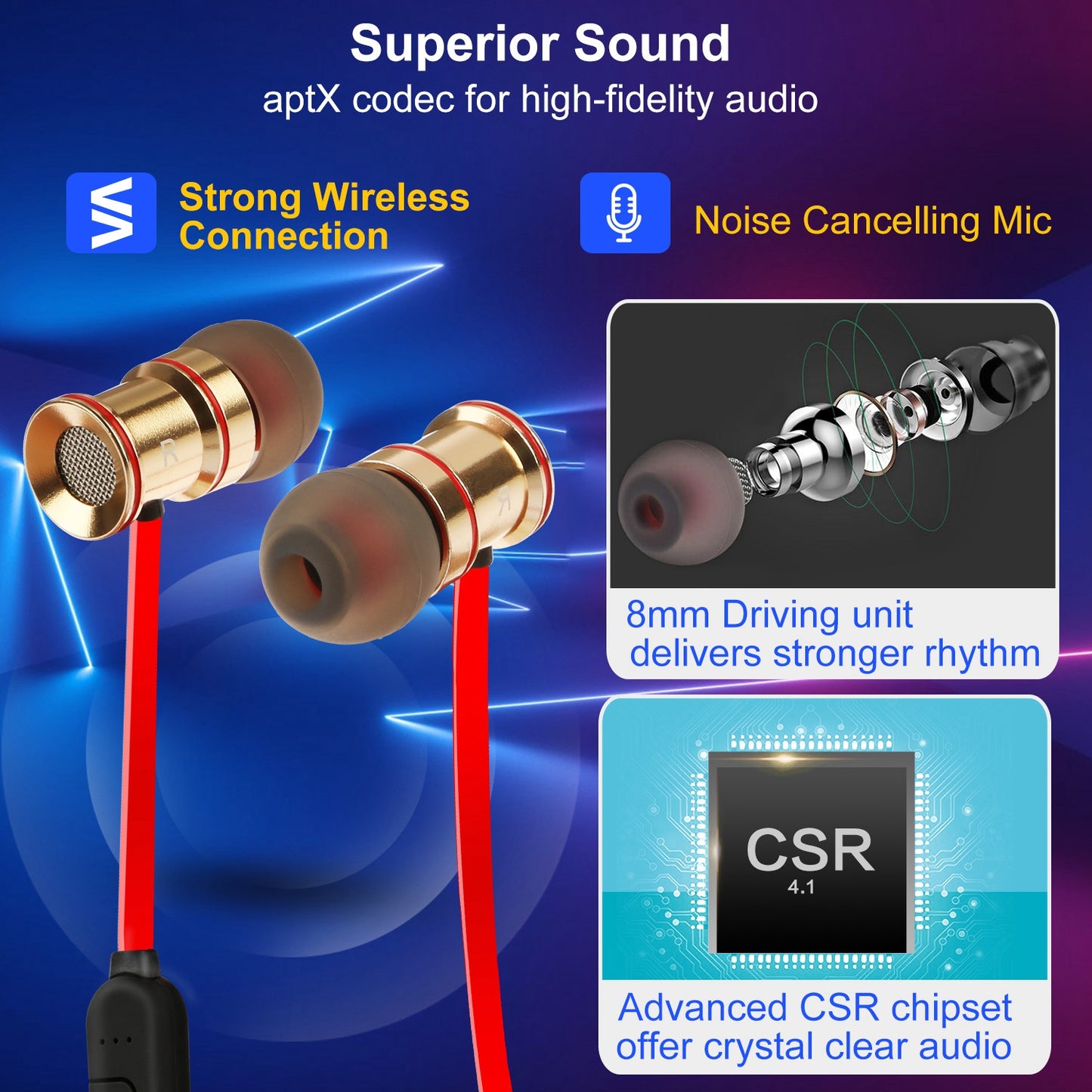 Sport Headsets Wireless V4.1 In-Ear Stereo Headphones Sweat-proof Running Earphones With Mic Hands-free