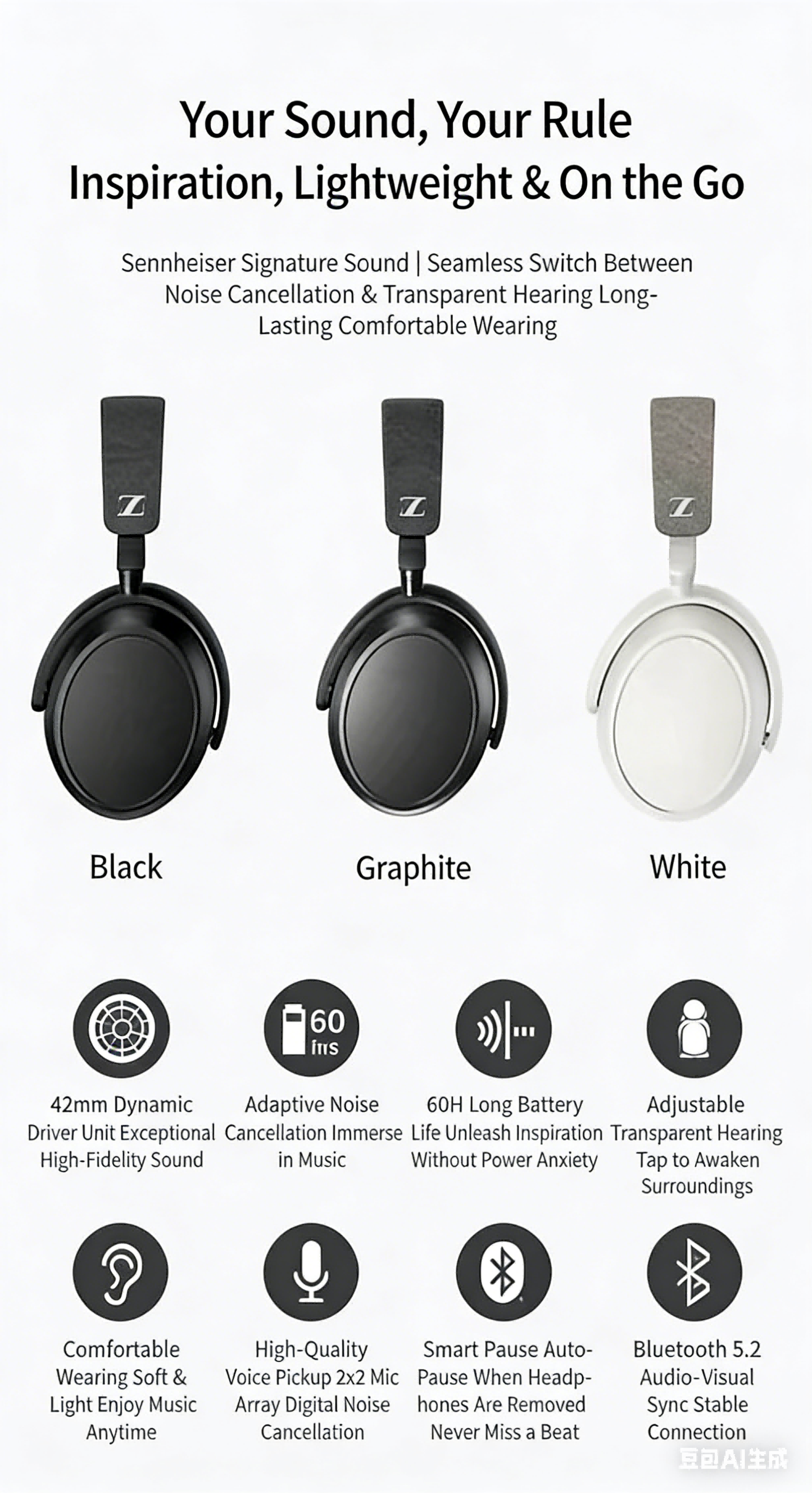 TOUR ONE M3 Wireless Bluetooth Noise-Cancelling Smart Headphones