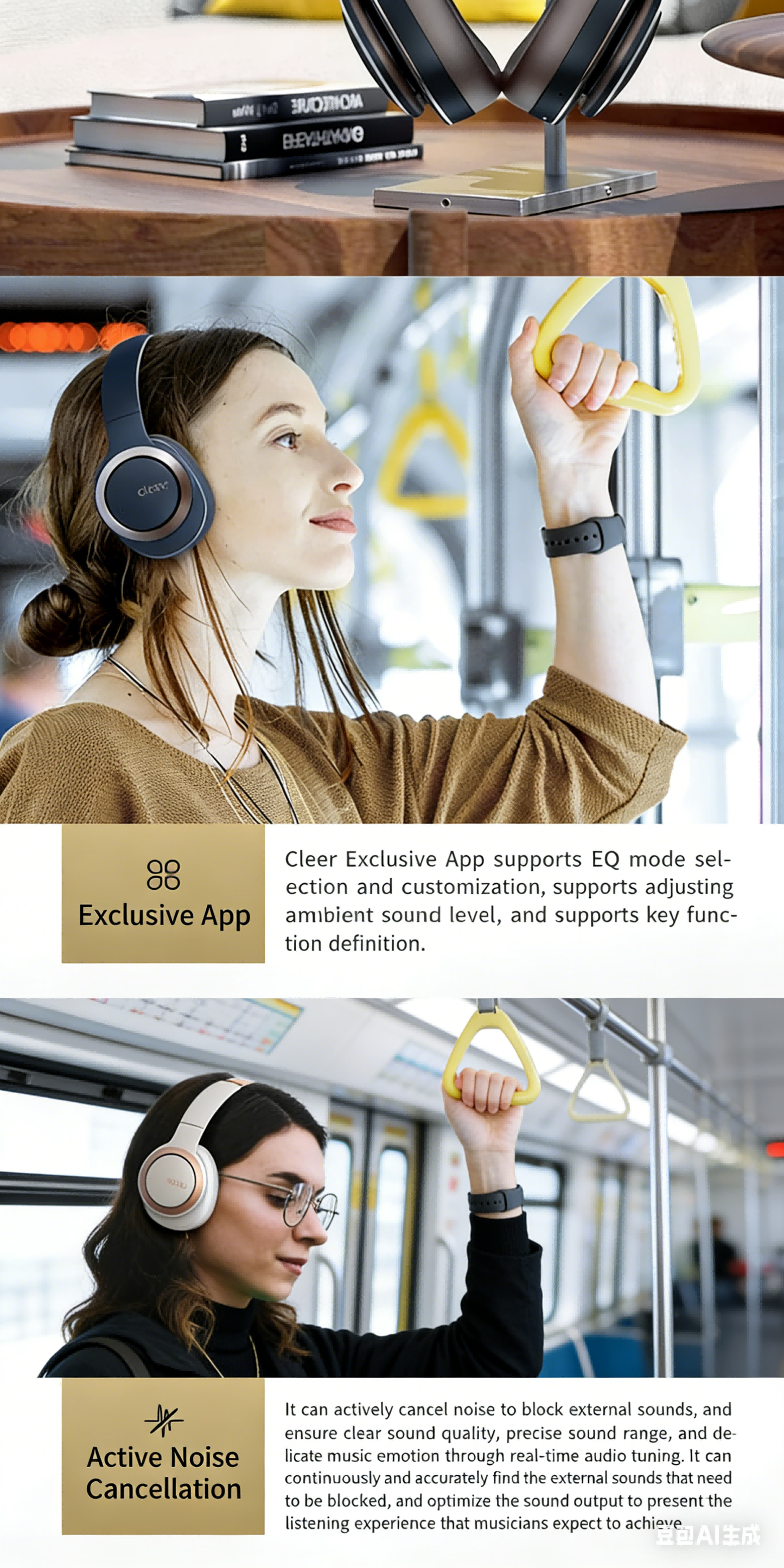 Smart Noise Cancellation Wireless Bluetooth Headphones for Men