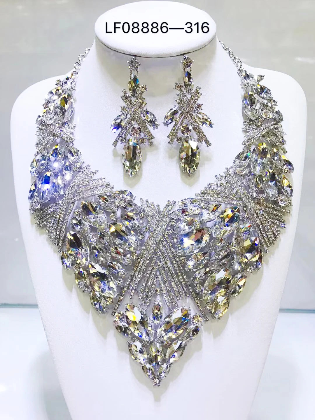 Jewelry Sets Multicolor Bridal Wedding Big Crystal Dubai Gold Color Jewelry Sets For Women Necklace Earrings