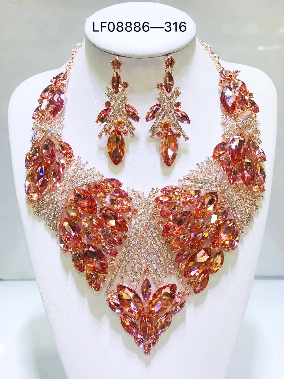 Jewelry Sets Multicolor Bridal Wedding Big Crystal Dubai Gold Color Jewelry Sets For Women Necklace Earrings