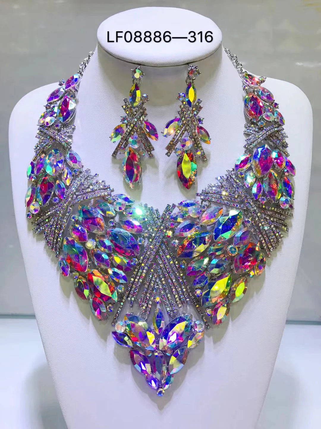 Jewelry Sets Multicolor Bridal Wedding Big Crystal Dubai Gold Color Jewelry Sets For Women Necklace Earrings