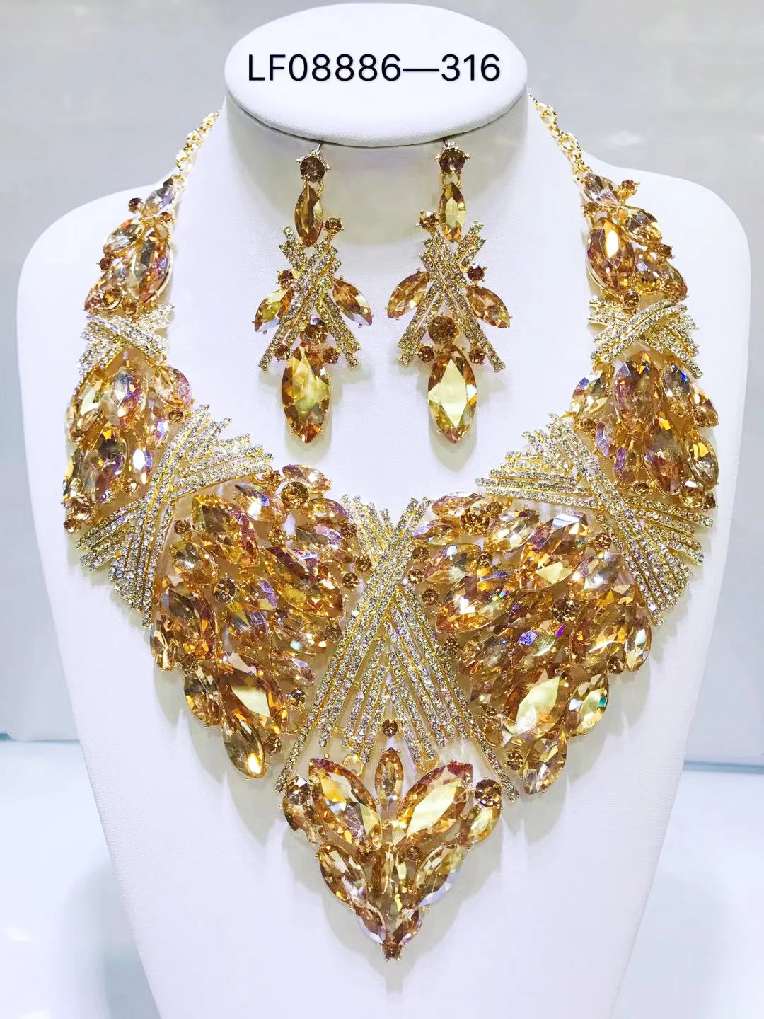 Jewelry Sets Multicolor Bridal Wedding Big Crystal Dubai Gold Color Jewelry Sets For Women Necklace Earrings