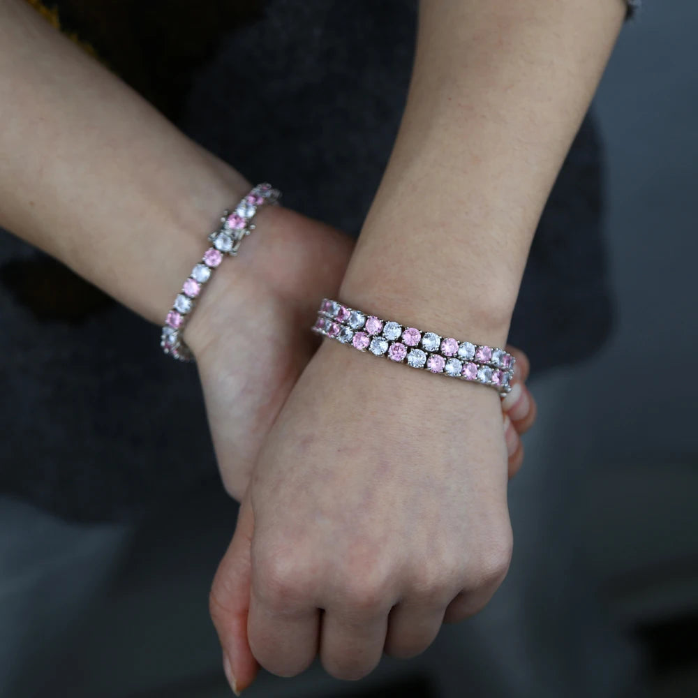 Pink Crystal 1 Row Tennis Chain Hip Hop Men Women Necklace Icd Out