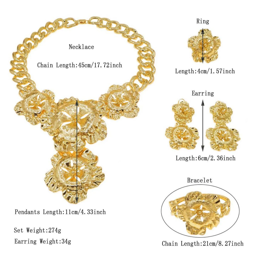 Fashion Women Necklace Jewelry Set Wedding Party Jewelry Dubai Gold Plated Earrings Bracelet Italian Designer Styles