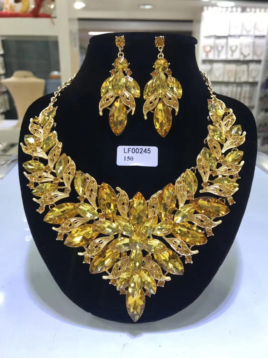 Jewelry Sets Multicolor Bridal Wedding Big Crystal Dubai Gold Color Jewelry Sets For Women Necklace Earrings