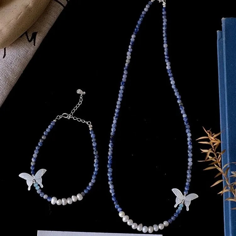 New Arrival Sweet Butterfly Natural Freshwater Pearl 925 Sterling Silver Female Jewelry Set For Women Necklace Bracelet Gifts
