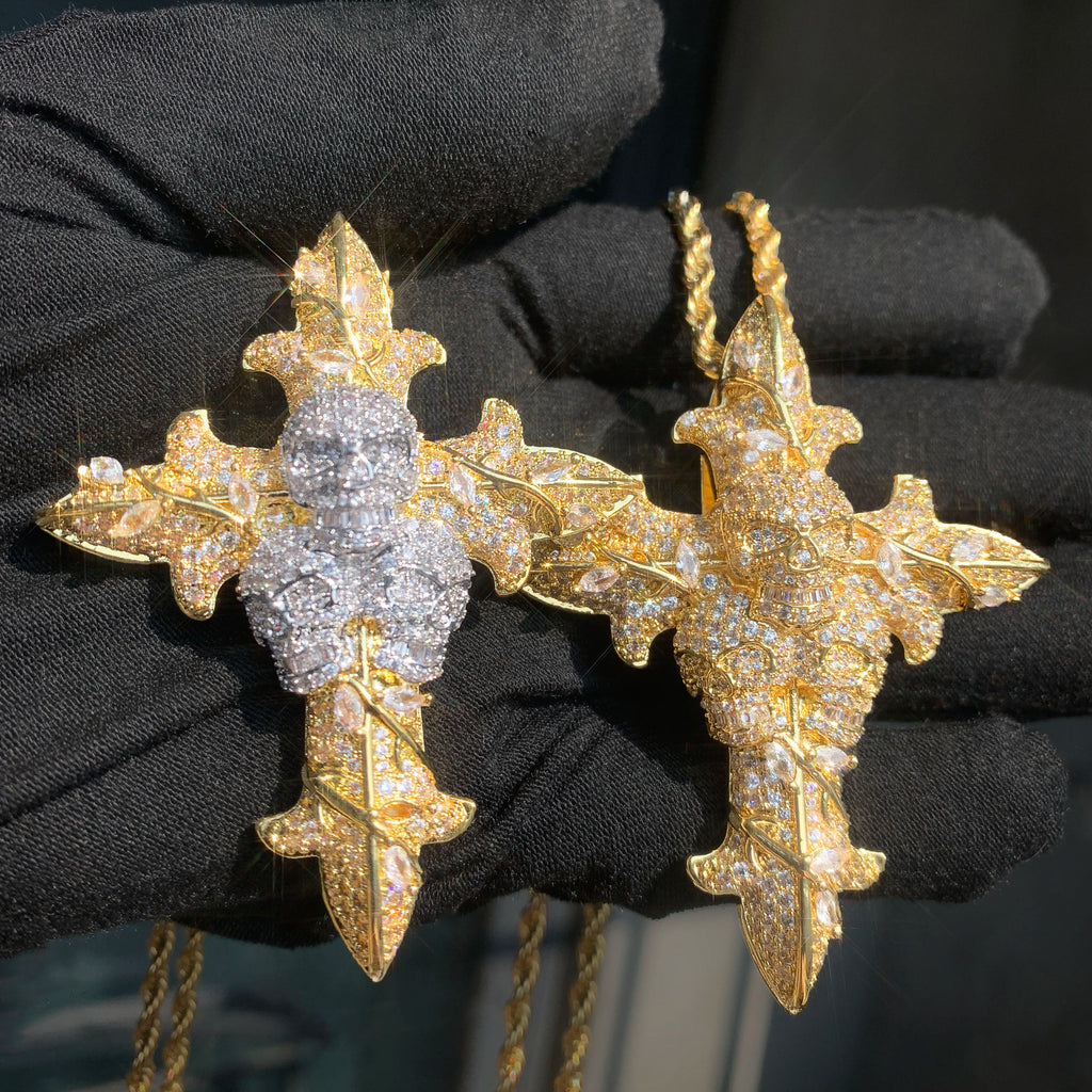 CUC Skull Cross Hip Hop Pendant Men Women Necklace Gold Silver Color Chain