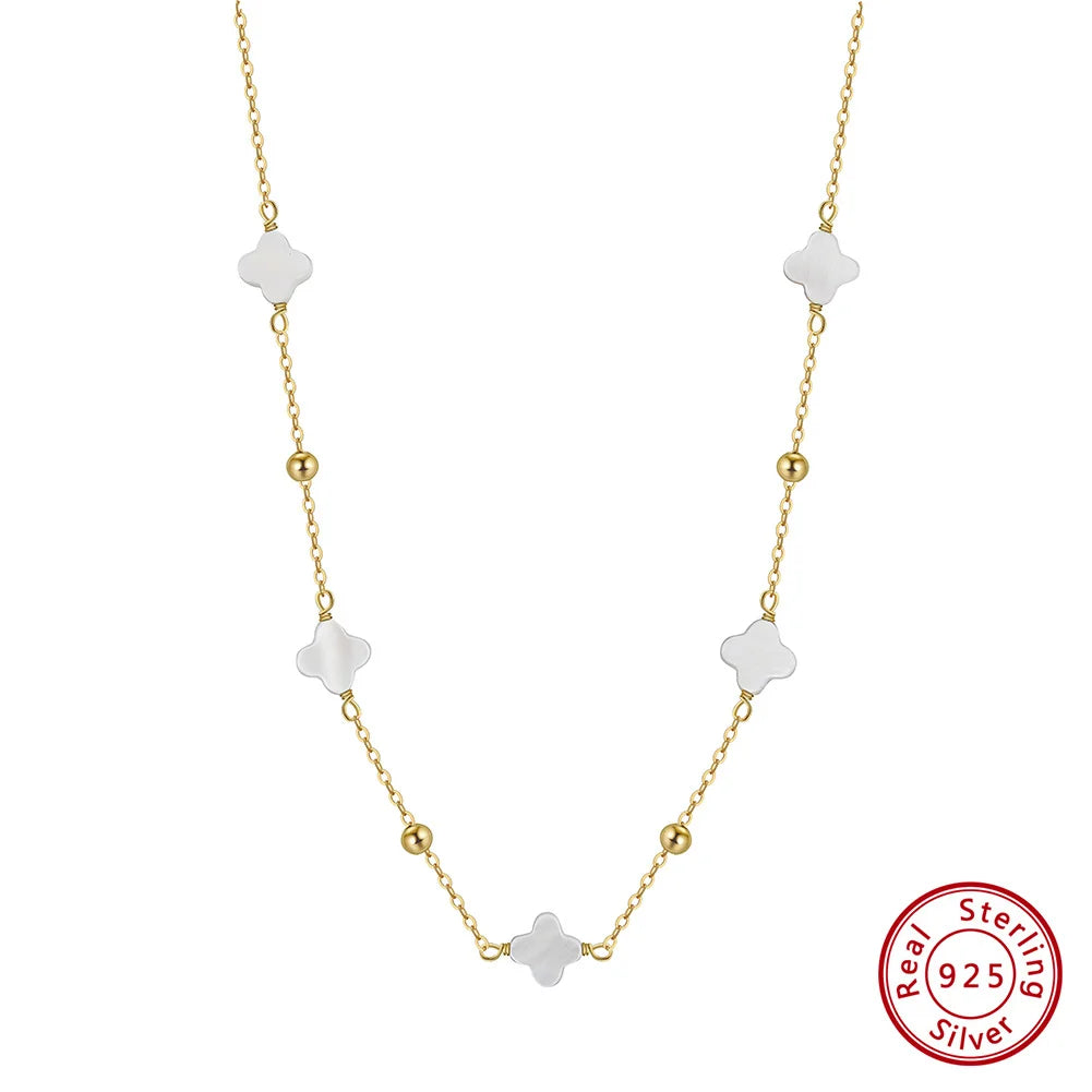 ORSA JEWELS 14K Gold Plated 925 Sterling Silver Shell Cable Chain Choker Four Leaf Clover Women Necklace Jewelry Wholesale GMN58