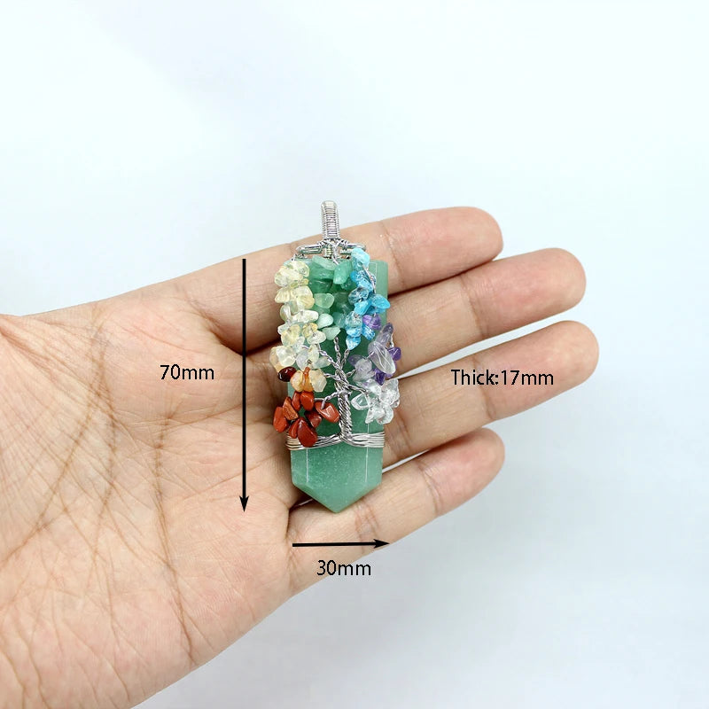 Natural Stone Pendant 7 Chakras Tree Of Life Wire Wrap Sword Crystal Quartz For Jewelry Making Men Women Necklace Accessories