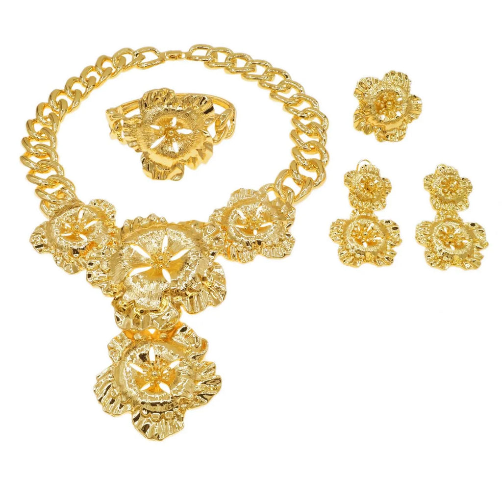 Fashion Women Necklace Jewelry Set Wedding Party Jewelry Dubai Gold Plated Earrings Bracelet Italian Designer Styles