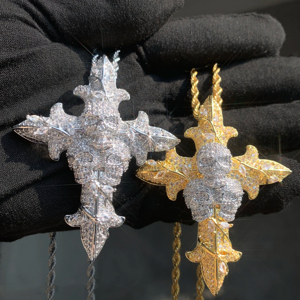 CUC Skull Cross Hip Hop Pendant Men Women Necklace Gold Silver Color Chain