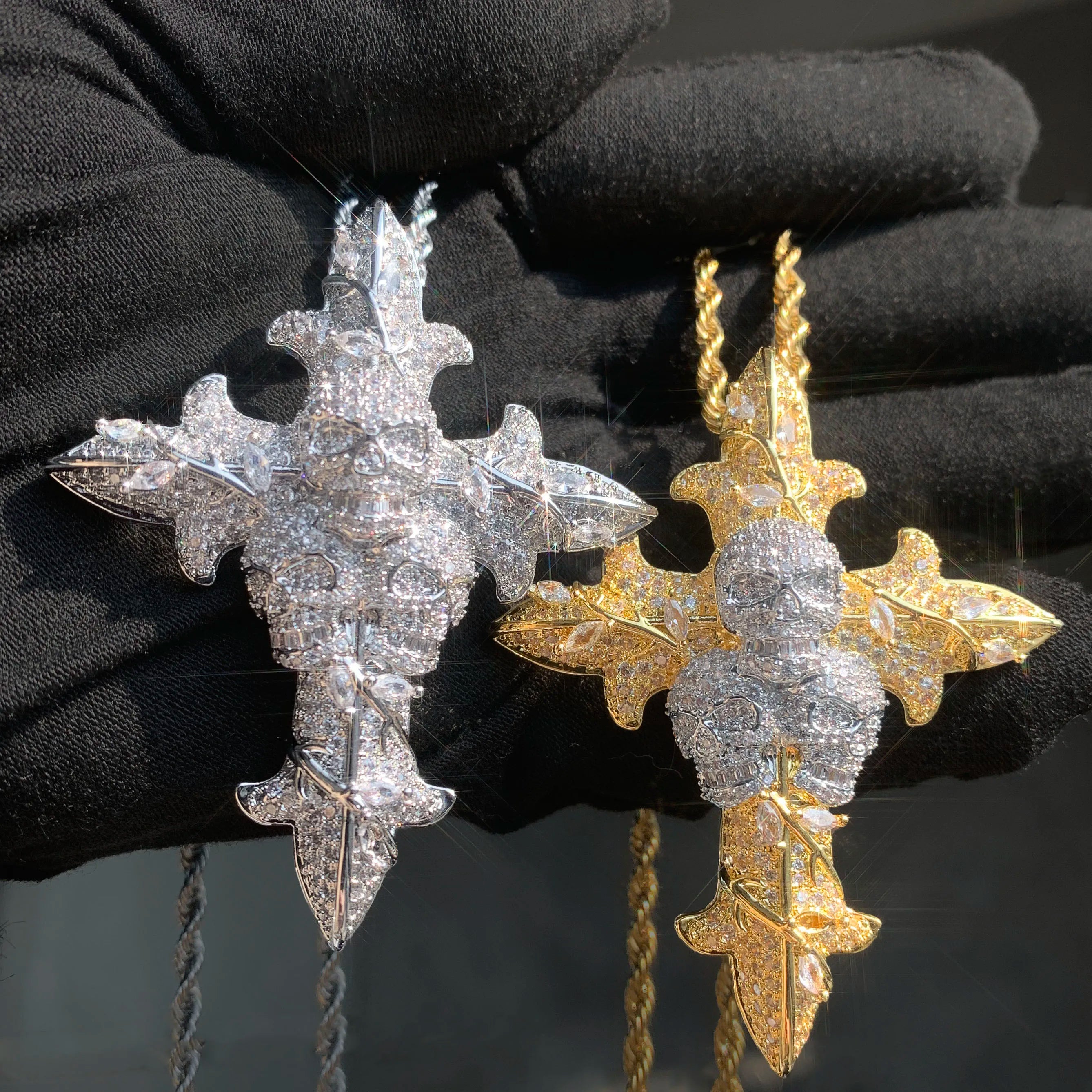 CUC Skull Cross Hip Hop Pendant Men Women Necklace Gold Silver Color Chain
