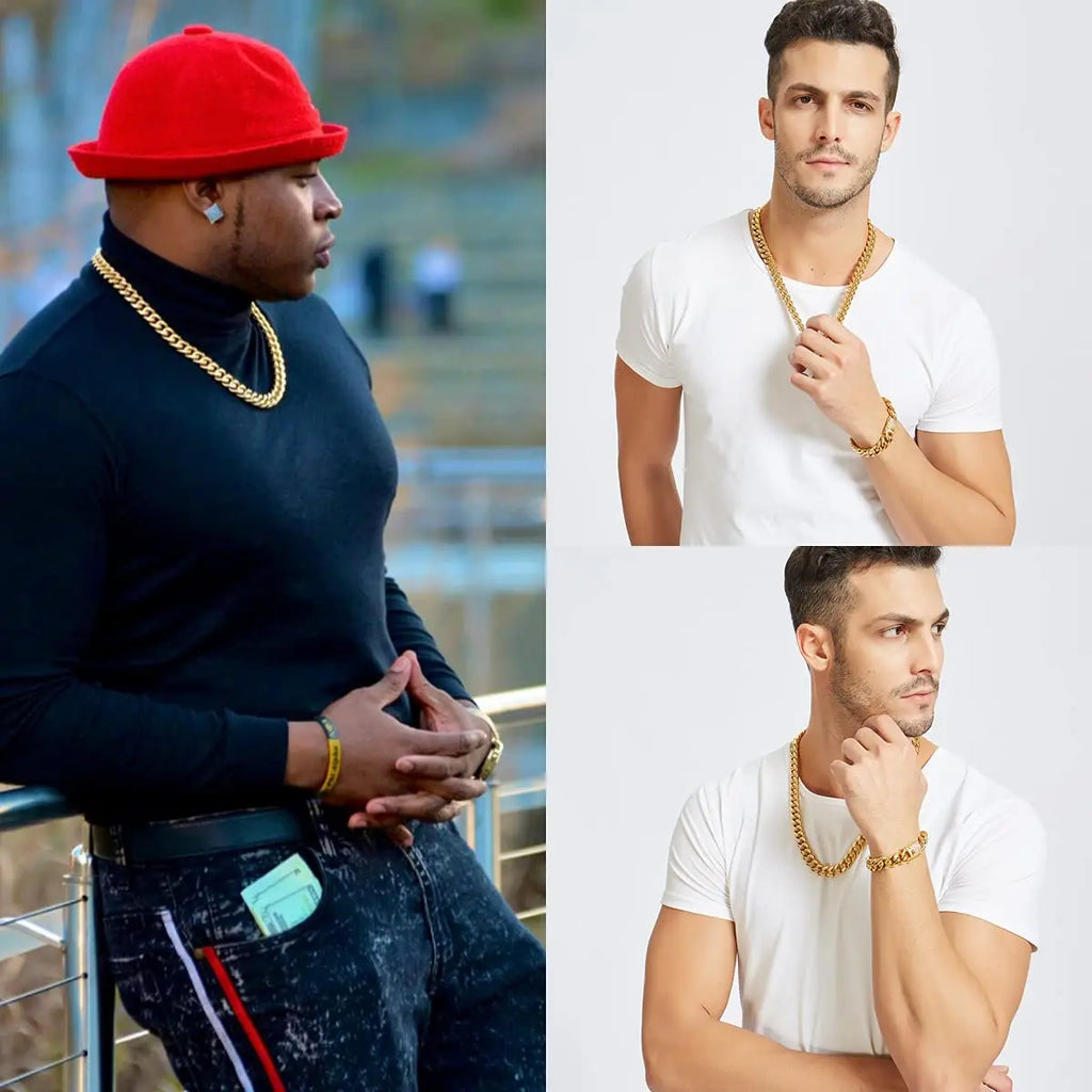 12mm Trendy Jewelry 316L Stainless Steel 18k Gold Plated Miami Cuban Curb Link Chain Men Women Necklace