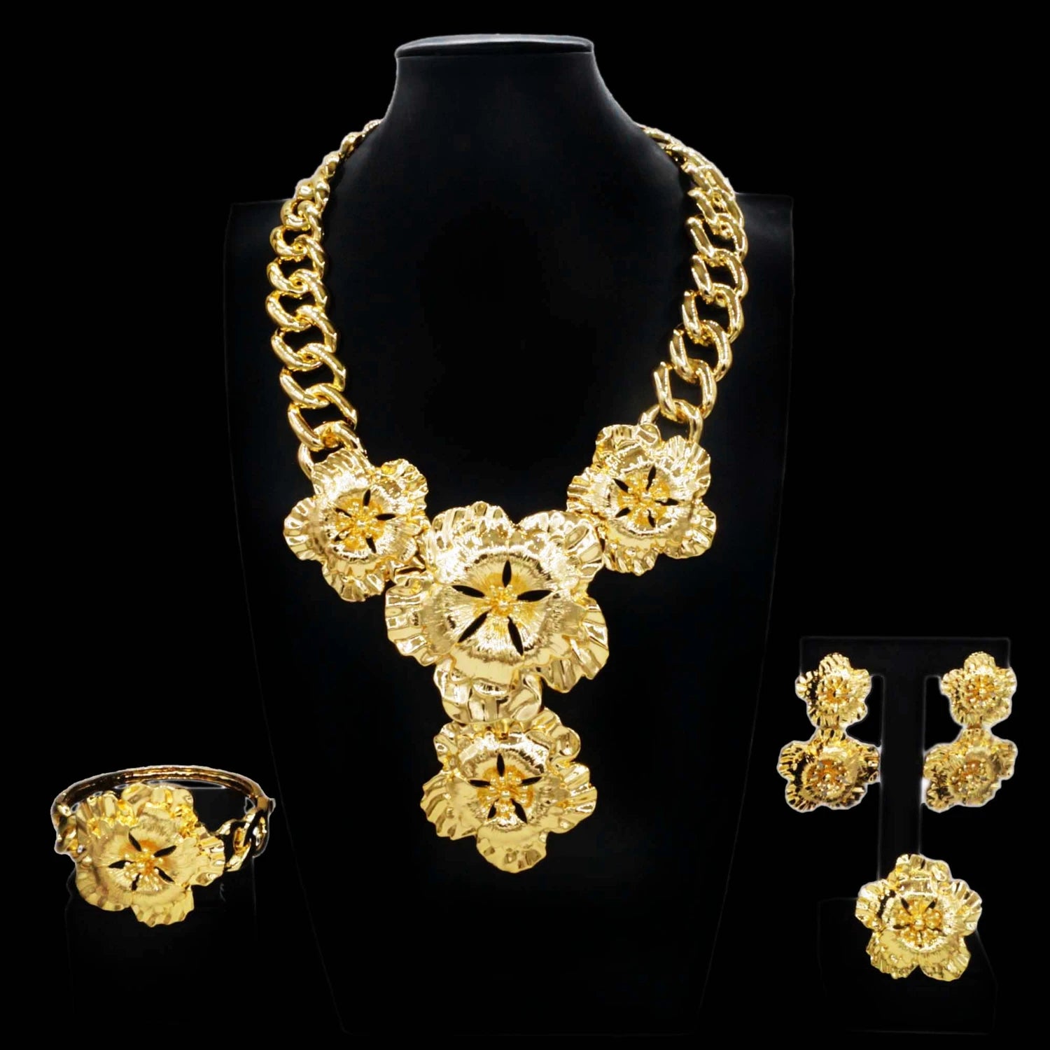 Fashion Women Necklace Jewelry Set Wedding Party Jewelry Dubai Gold Plated Earrings Bracelet Italian Designer Styles