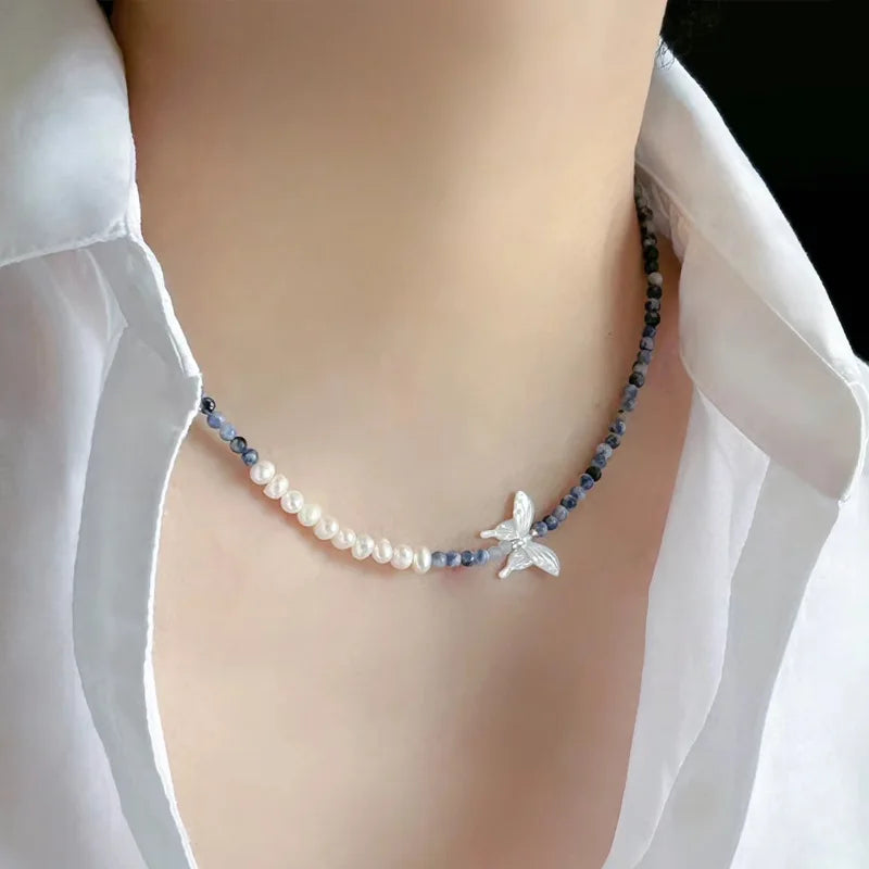 New Arrival Sweet Butterfly Natural Freshwater Pearl 925 Sterling Silver Female Jewelry Set For Women Necklace Bracelet Gifts