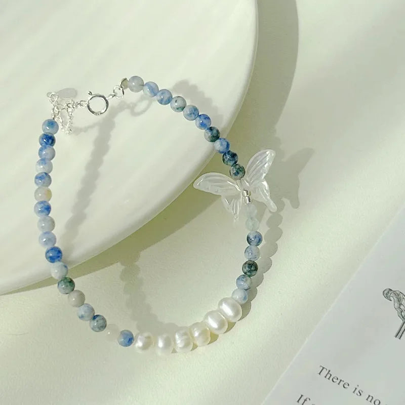New Arrival Sweet Butterfly Natural Freshwater Pearl 925 Sterling Silver Female Jewelry Set For Women Necklace Bracelet Gifts