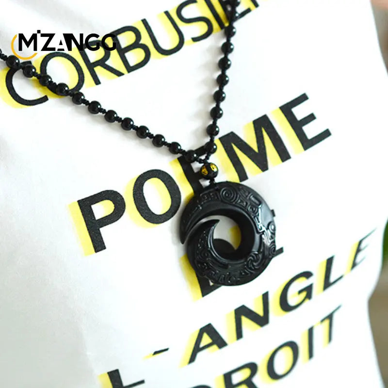 Natural Black Obsidian Lucky Amulet Necklace Pendant Men and Women Holiday Gift Men and Women Necklace