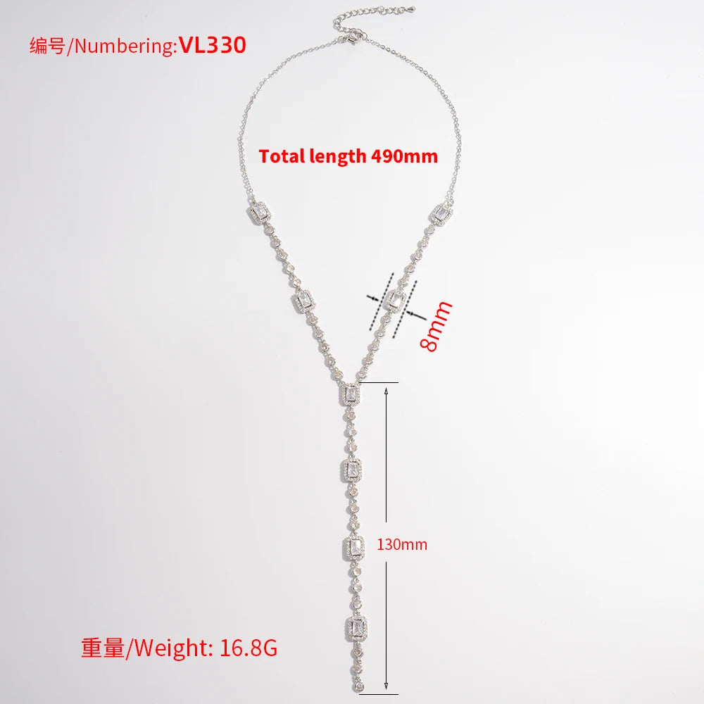 18K Gold Color Brass Rectangle Crystal Necklace for Women Dinner Party Women Necklace Jewelry Fashion Jewelry Wholesale VL198
