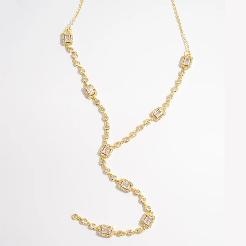 18K Gold Color Brass Rectangle Crystal Necklace for Women Dinner Party Women Necklace Jewelry Fashion Jewelry Wholesale VL198