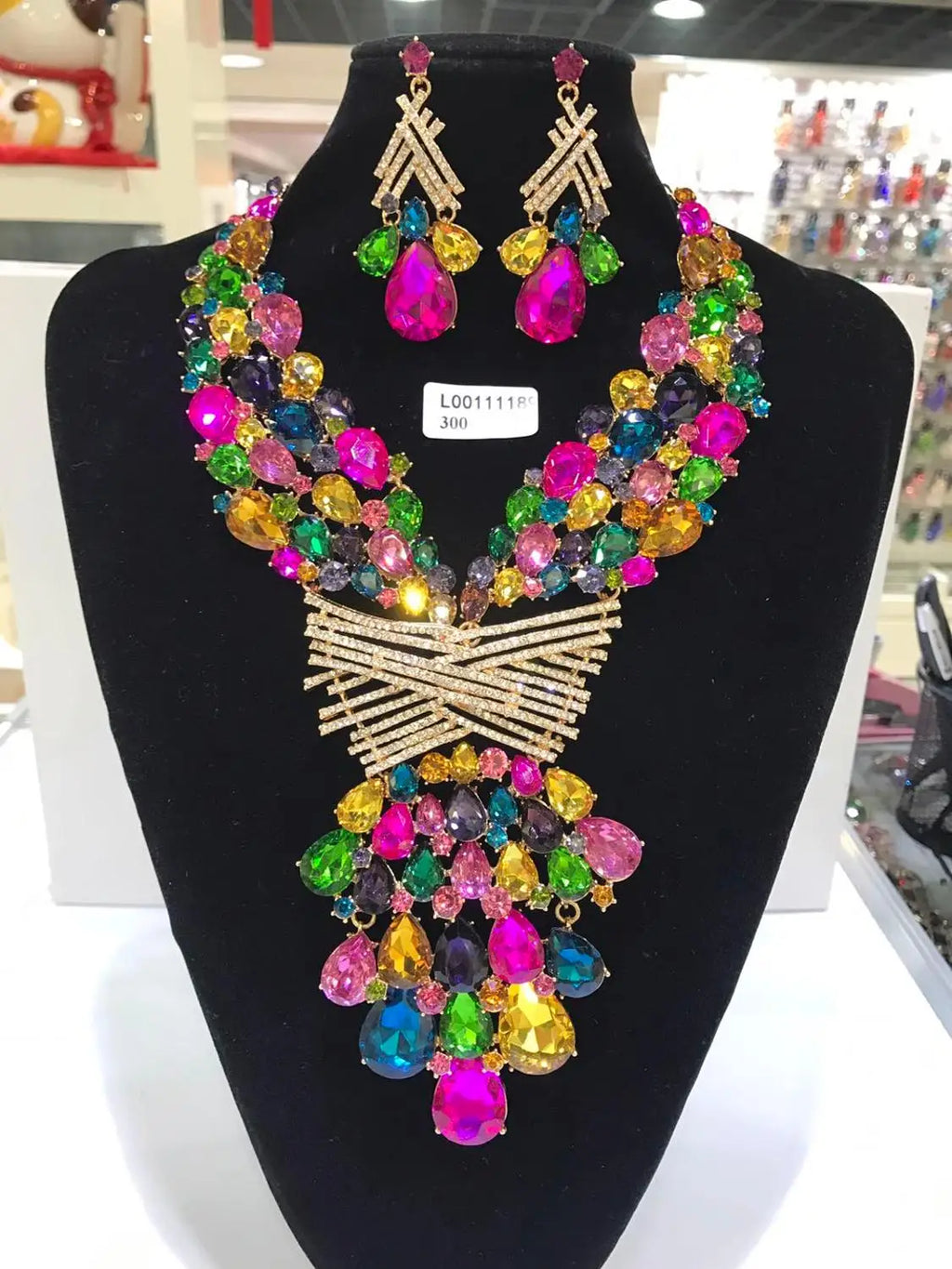 Jewelry Sets Multicolor Bridal Wedding Big Crystal Dubai Gold Color Jewelry Sets For Women Necklace Earrings
