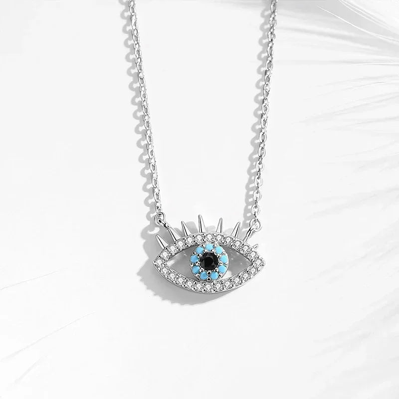 KALETINE Fashion Evil Eye women Necklace 925 Sterling Silver Blue Eye Clavicle Chain Necklace Accessories Jewelry Adjustable