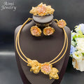 Vintage Flower Golden Choker 18K Gold Plated Jewelry Set Women Necklace Earring Bracelet Ring African Bridal Wedding Party Gifts