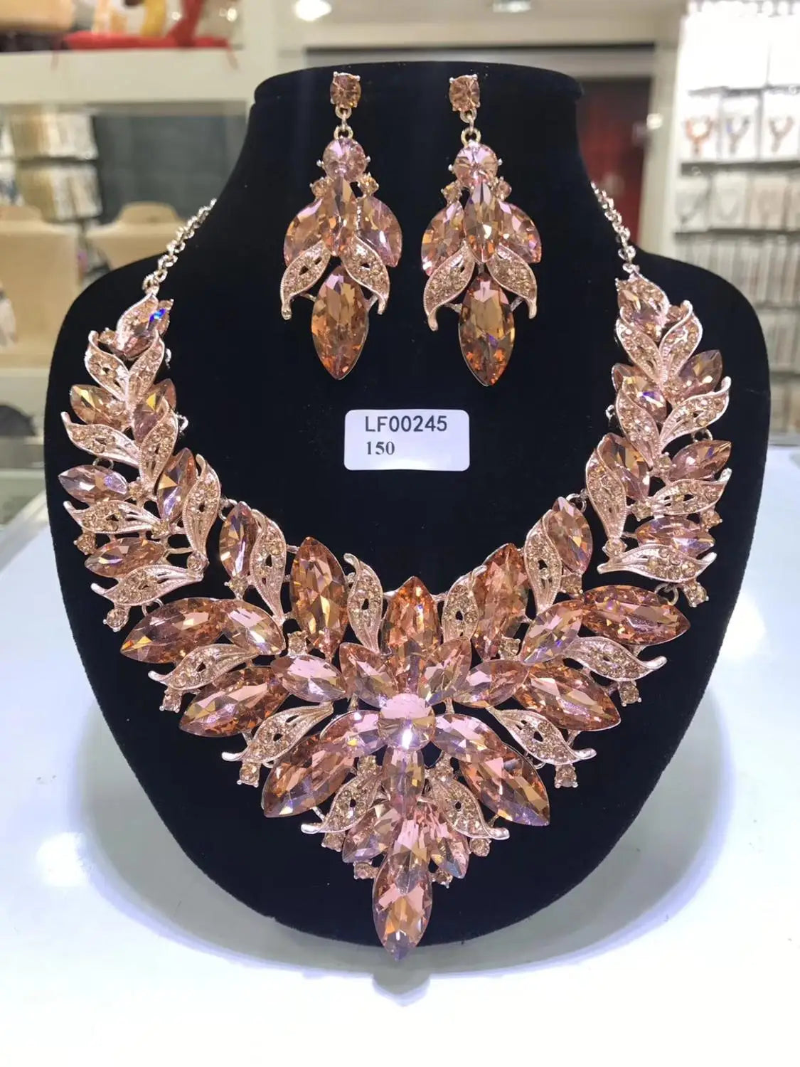 Jewelry Sets Multicolor Bridal Wedding Big Crystal Dubai Gold Color Jewelry Sets For Women Necklace Earrings