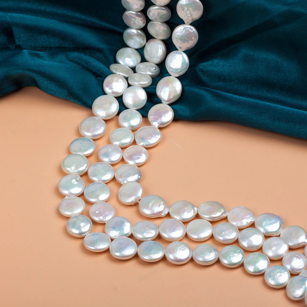 High Quality Coin Full Pearls Strand 1 Piece Natural Freshwater White Loose Pearl for DIY Jewelry Making Supplies Women Necklace
