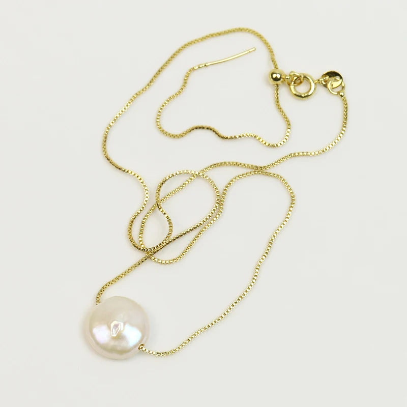 Box Chain Necklace Natural Pearls pendant necklace  long necklace Elegant jewelry Women necklace 90088