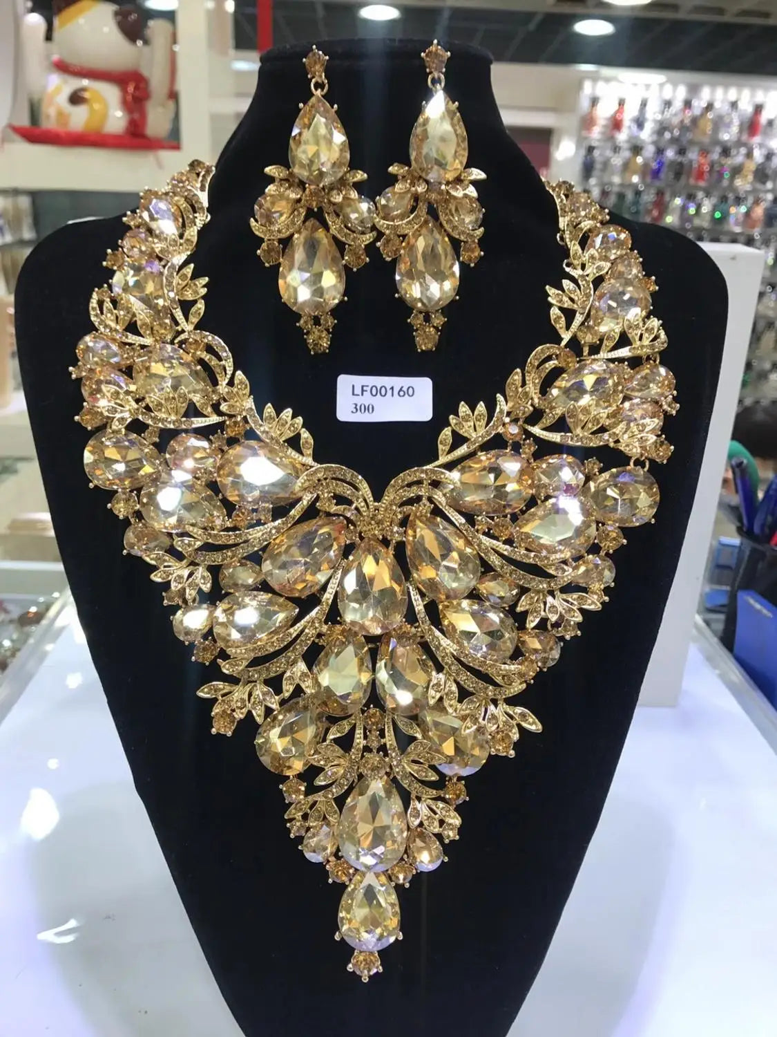 Jewelry Sets Multicolor Bridal Wedding Big Crystal Dubai Gold Color Jewelry Sets For Women Necklace Earrings