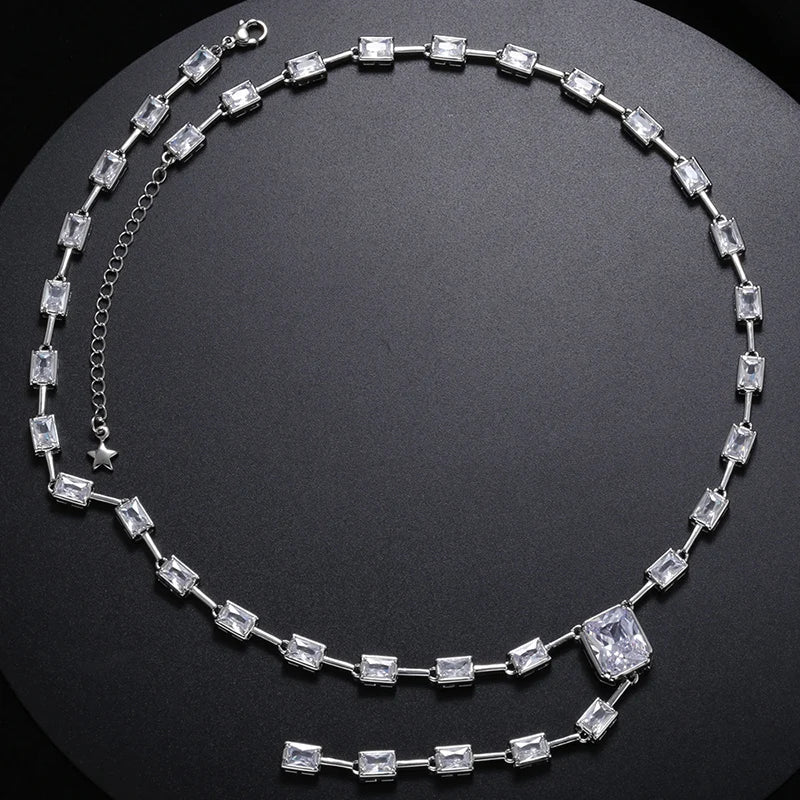 18K Gold Color Brass Rectangle Crystal Necklace for Women Dinner Party Women Necklace Jewelry Fashion Jewelry Wholesale VL198