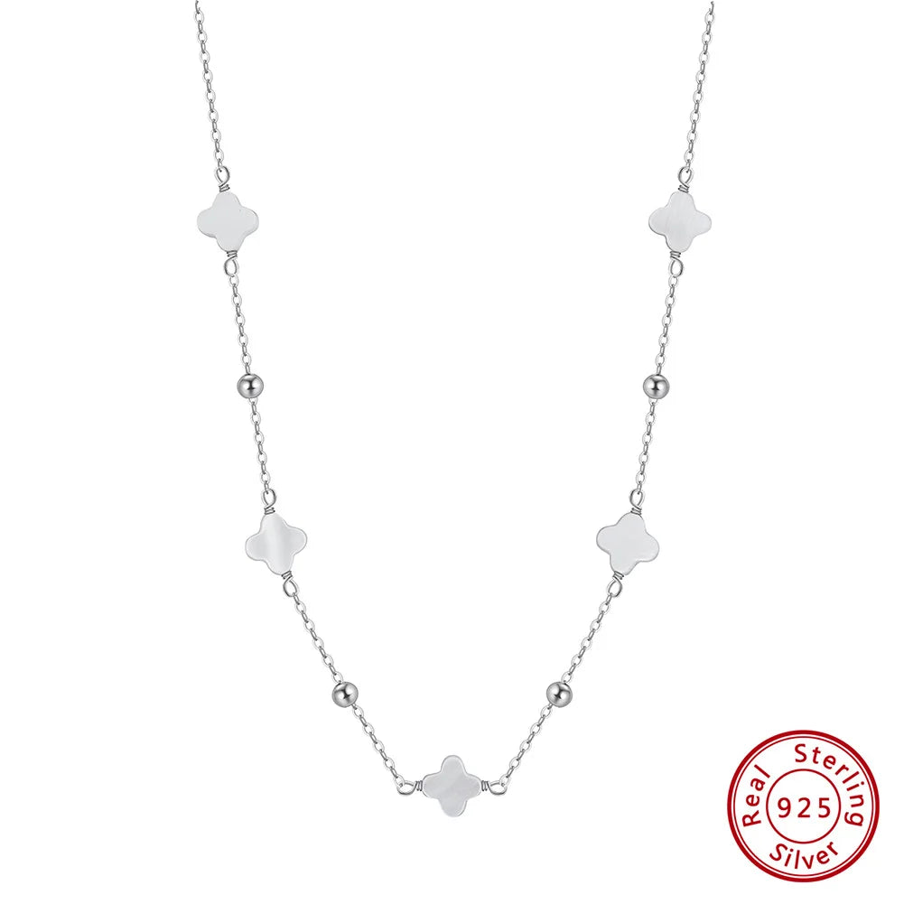 ORSA JEWELS 14K Gold Plated 925 Sterling Silver Shell Cable Chain Choker Four Leaf Clover Women Necklace Jewelry Wholesale GMN58