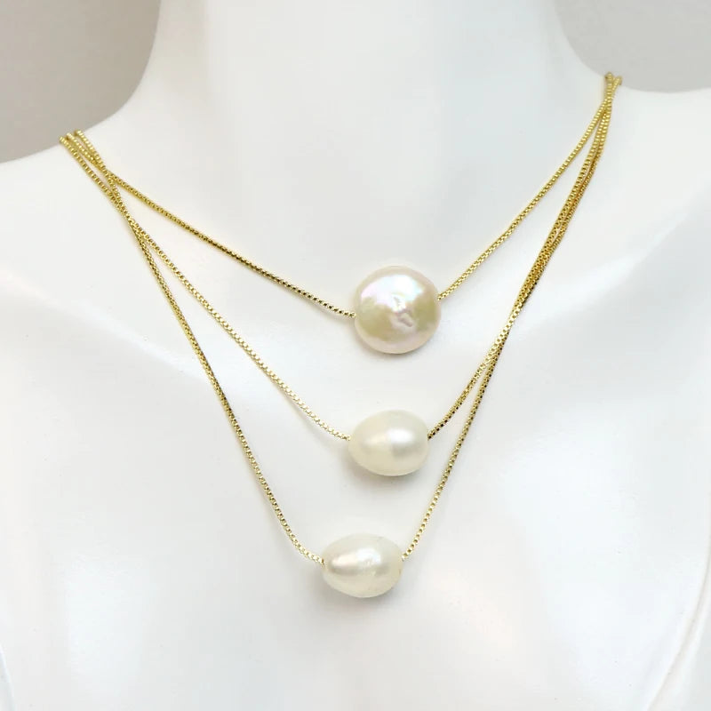 Box Chain Necklace Natural Pearls pendant necklace  long necklace Elegant jewelry Women necklace 90088