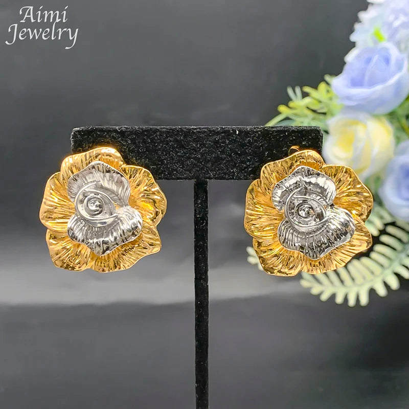 Vintage Flower Golden Choker 18K Gold Plated Jewelry Set Women Necklace Earring Bracelet Ring African Bridal Wedding Party Gifts