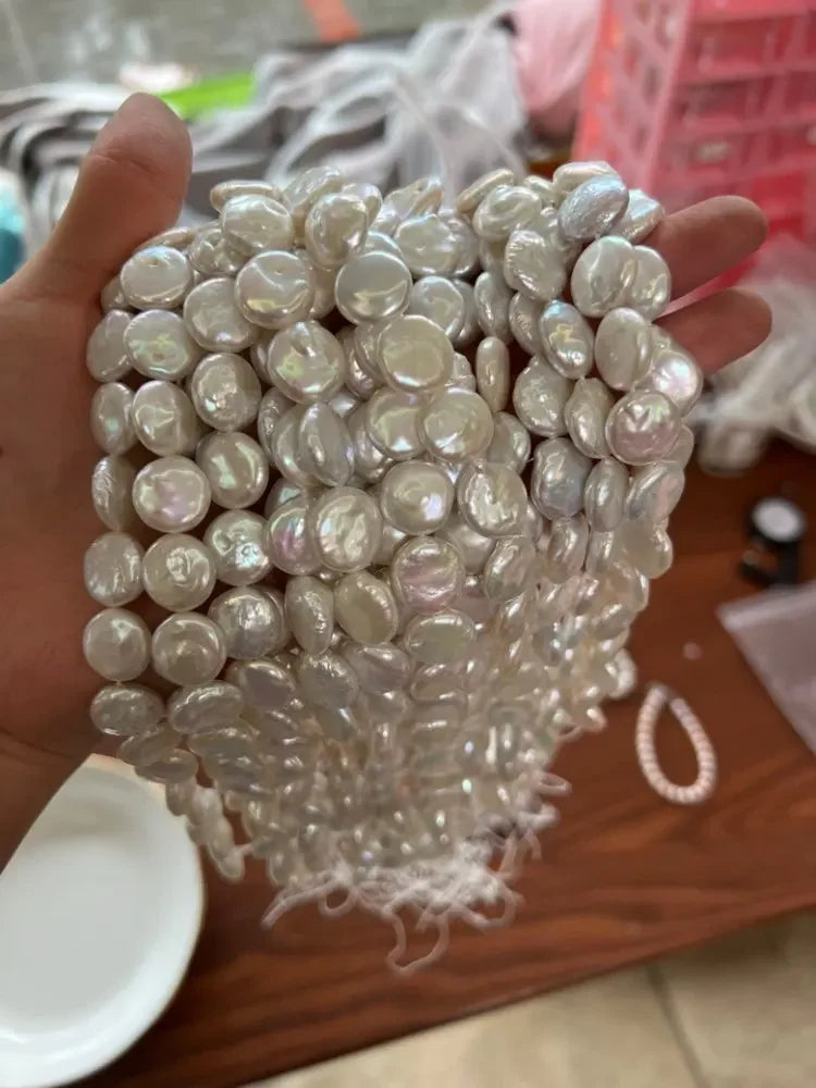 High Quality Coin Full Pearls Strand 1 Piece Natural Freshwater White Loose Pearl for DIY Jewelry Making Supplies Women Necklace