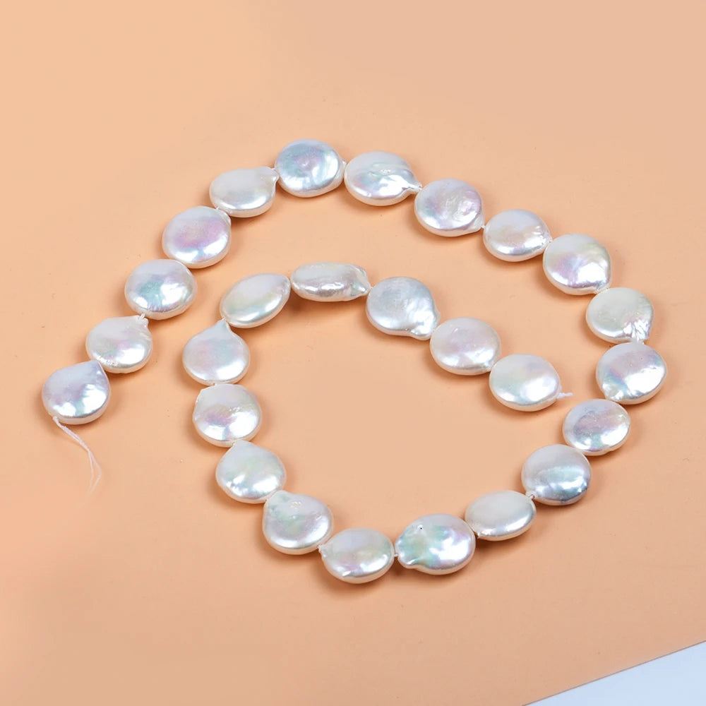 High Quality Coin Full Pearls Strand 1 Piece Natural Freshwater White Loose Pearl for DIY Jewelry Making Supplies Women Necklace