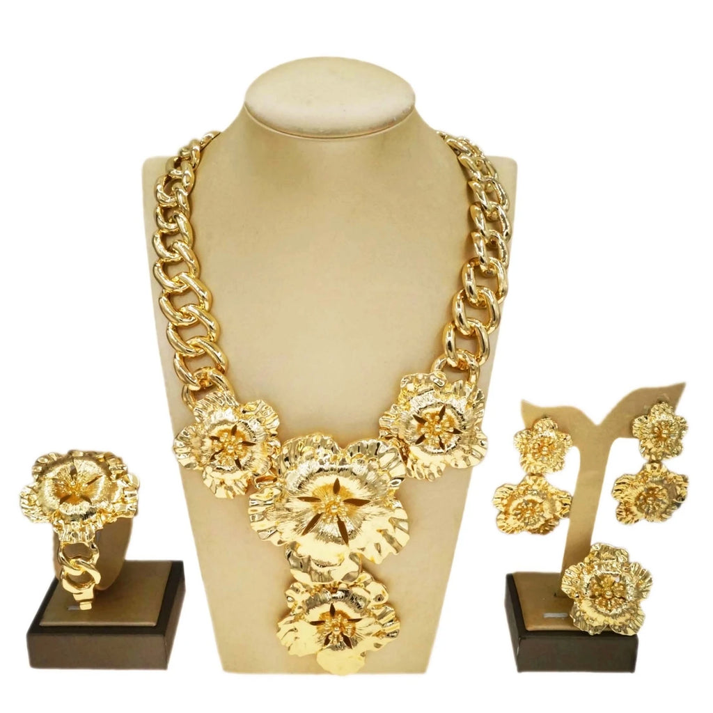 Fashion Women Necklace Jewelry Set Wedding Party Jewelry Dubai Gold Plated Earrings Bracelet Italian Designer Styles