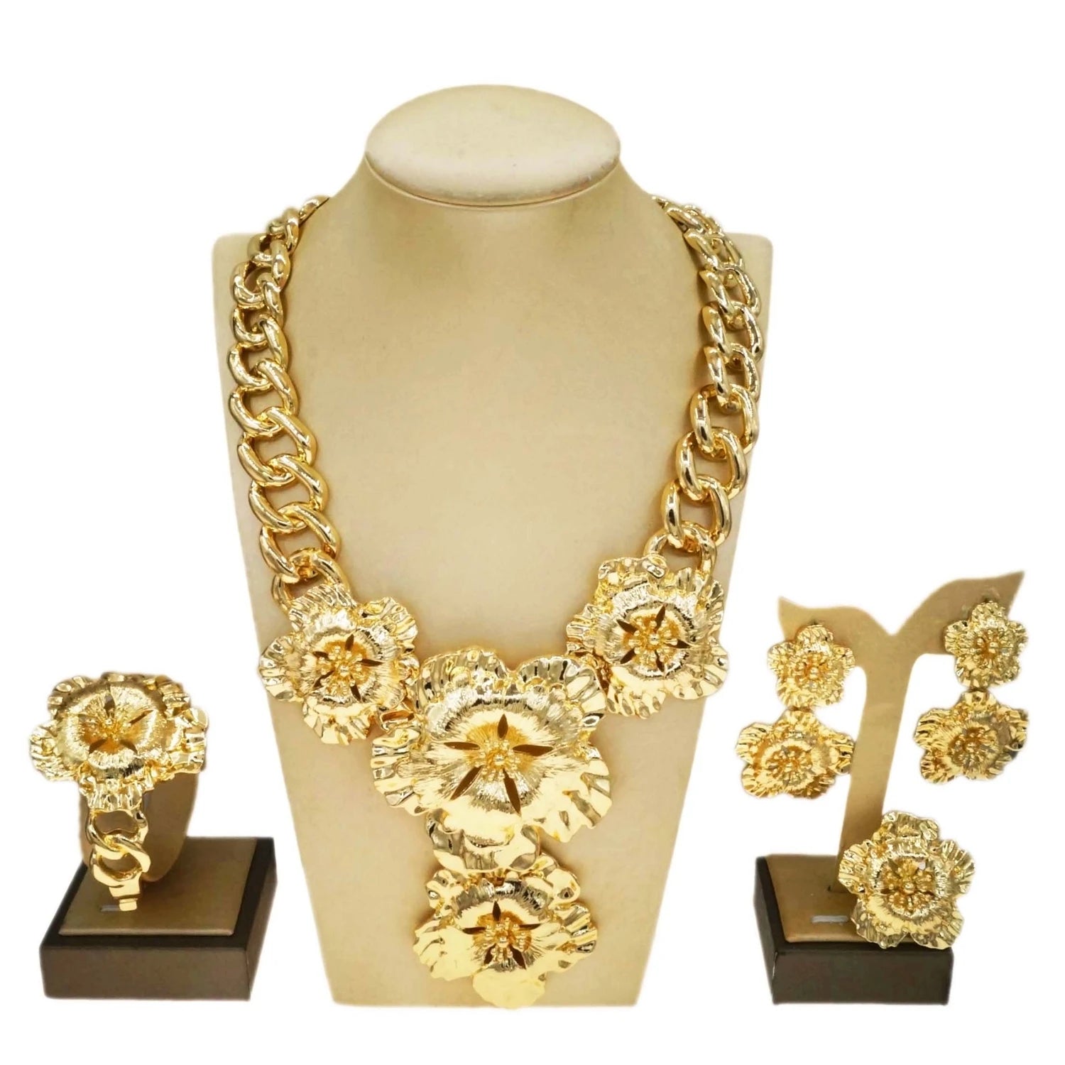 Fashion Women Necklace Jewelry Set Wedding Party Jewelry Dubai Gold Plated Earrings Bracelet Italian Designer Styles
