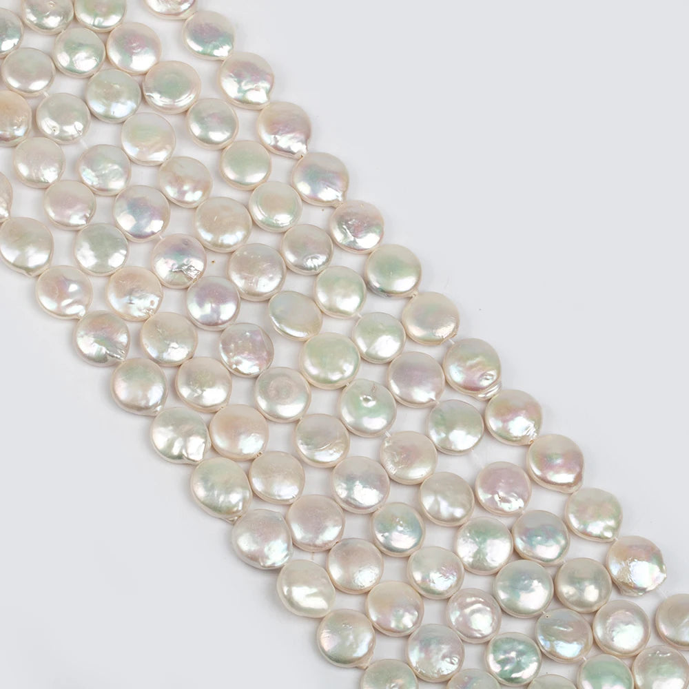 High Quality Coin Full Pearls Strand 1 Piece Natural Freshwater White Loose Pearl for DIY Jewelry Making Supplies Women Necklace