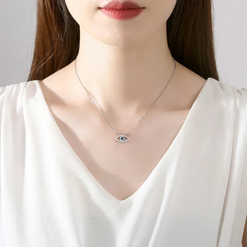 KALETINE Fashion Evil Eye women Necklace 925 Sterling Silver Blue Eye Clavicle Chain Necklace Accessories Jewelry Adjustable