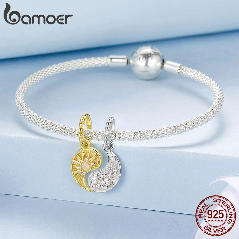 BAMOER 925 Sterling Silver Two-tone Pendant Detachable Taiji-Bagua Beads for Women Necklace DIY Guarding Jewelry Accessories