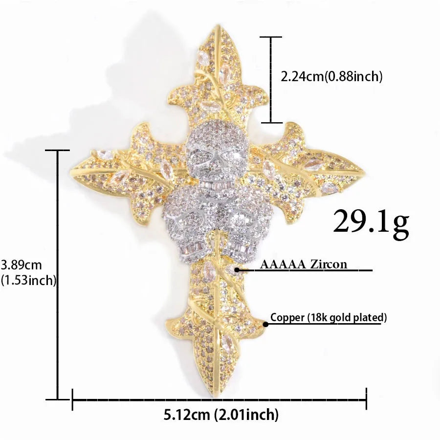 CUC Skull Cross Hip Hop Pendant Men Women Necklace Gold Silver Color Chain