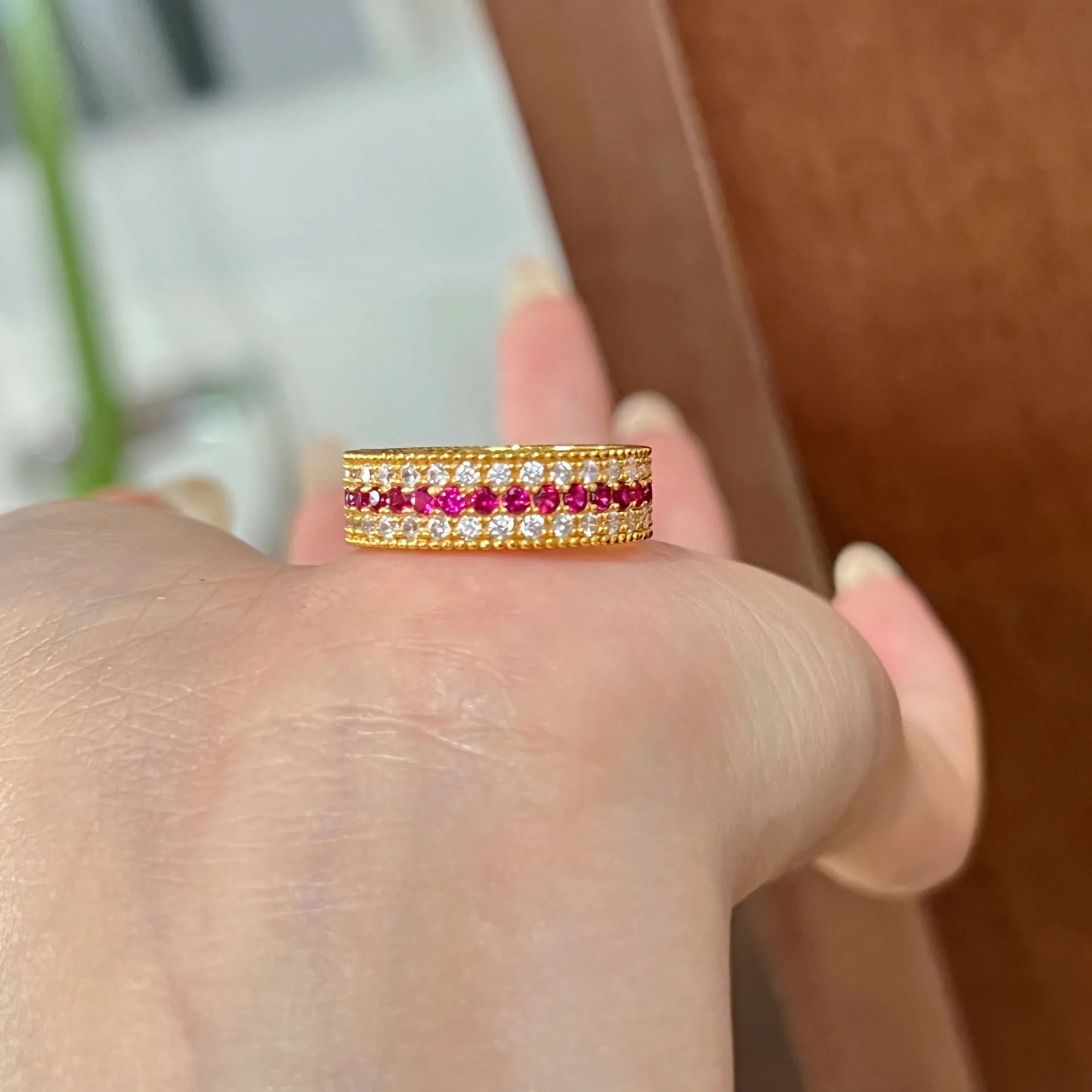 Light luxury High quality color surround ruby three row diamond rings for women necklace fashion wedding retro jewelry sets