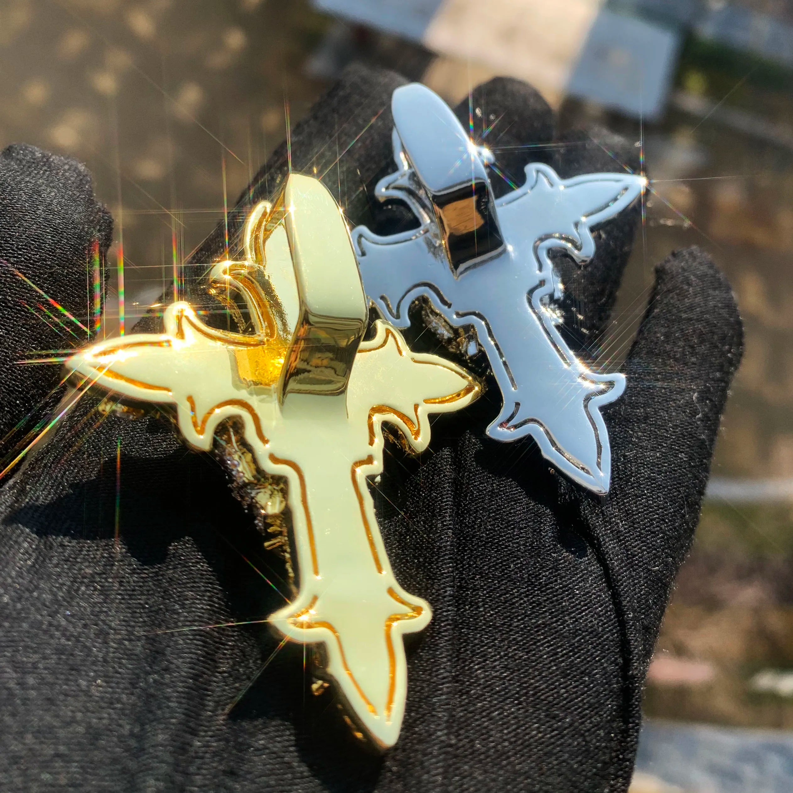 CUC Skull Cross Hip Hop Pendant Men Women Necklace Gold Silver Color Chain
