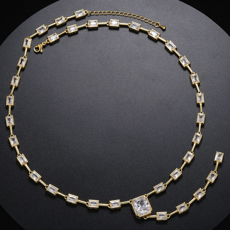 18K Gold Color Brass Rectangle Crystal Necklace for Women Dinner Party Women Necklace Jewelry Fashion Jewelry Wholesale VL198