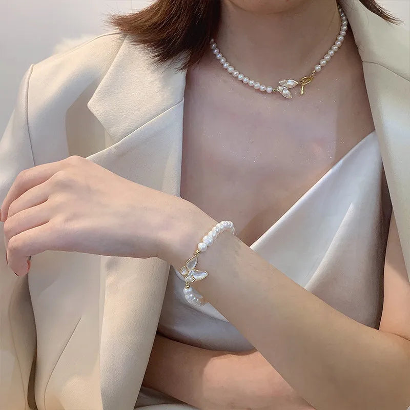 High Quality Natural Freshwater Pearl Sweet Butterfly Design 14K Gold Filled Female Jewelry Sets Women Necklace Bracelet Gifts