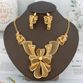 Women Necklace Earrings Italy Fashion Luxury Jewelry Set Bud Large Pendant Earrings Gold Plated Nigeria Dubai Party Jewelry Gift